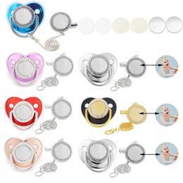 5 Sets Blank Gepersonaliseerde Baby Fopspeen Clips Luxe Bling Siliconen Fopspeen Sublimatie Dummy Tepel Bijtring geboren Pacifer 240125