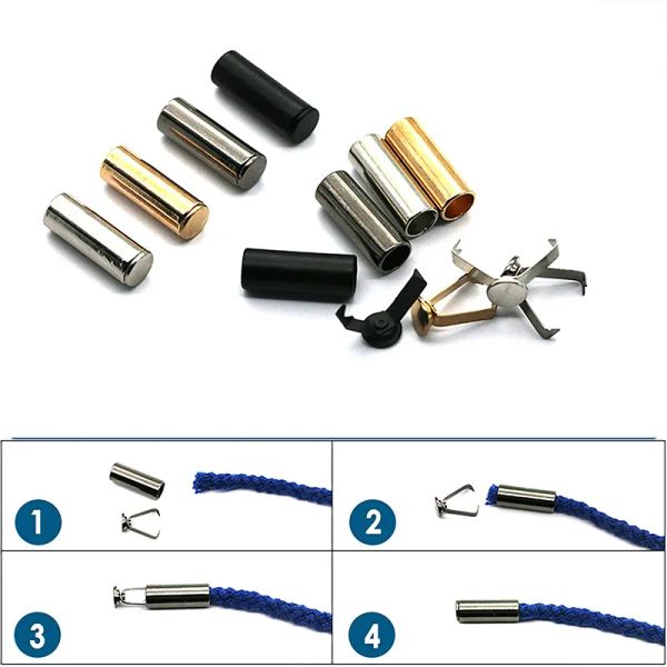 5 ensembles Stoppers de verrouillage des extrémités de cordon détachable pour corde Lanyard Metal Tip Caps Boucle pour les accessoires de vêtements de sport de vêtements de lacets