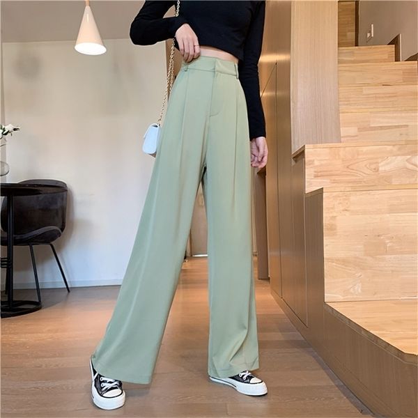 Pantalones rectos de pierna ancha para mujer, estilo de oficina, 5 tamaños, básicos, lisos, sencillos, de calle, finos, para otoño, 220325