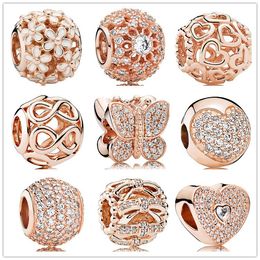 Authentique 925 perles en argent facettes géométriques en or rose Slide Bead Charm Convient aux bijoux de style européen Pandora Bracelets Murano 791722NBS