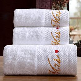 5 étoiles el broderie blanc ensemble de serviettes de bain 100% coton grande serviette de plage marque absorbant séchage rapide salle de bain Simple