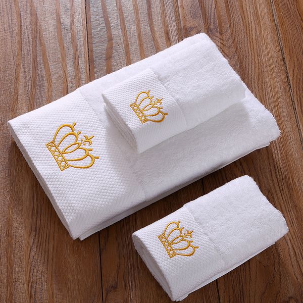 Ensemble de serviettes de bain blanches brodées 5 étoiles, 100% coton, grande serviette de plage de marque, absorbante, à séchage rapide, pour salle de bain, 151212n
