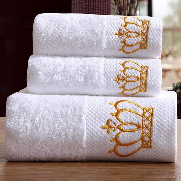 5 étoiles el broderie blanc ensemble de serviettes de bain 100% coton grande serviette de plage marque absorbant séchage rapide salle de bain 151283G