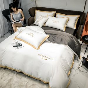 5-sterrenhotel Luxe 100% Egyptisch katoen Beddengoed Sets Volledige Queen King Dekbedovertrek Bed / Flat Fitting Company Lading Geborduurd Copy 201221