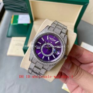 Montre 5 étoiles Super 17 style entièrement diamantée Sky-Dweller en acier inoxydable or blanc 18 carats 42 mm montre à cadran violet 326938 montres saphir automatiques montres-bracelets pour hommes