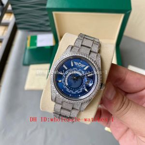 5-sterren Super 17-stijl volledig diamanten horloge Sky-Dweller roestvrij staal Wit 18k goud Blauwe wijzerplaat 42 mm horloge 326934 Automatische saffierhorloges Heren Herenhorloges