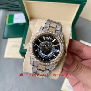 5 Star Super 17 Style Full Diamond Watch Sky-Dweller Black Dail Two-Tone Gold Steel 42mm Watch 326934 Automatische Saphiruhren Herren Herrenarmbanduhren