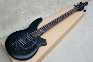 Guitare basse électrique noire mate 5 cordes 24 frettes avec 2 micros Humbucking, peut être personnalisée