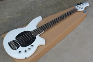 Guitare basse électrique à corps blanc, 5 cordes, 24 frettes, avec Pickups actifs, incrustation de lune, personnalisable