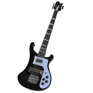Guitare basse électrique noire brillante à 5 cordes avec logo d'offre de reliure de corps de pickguard blanc / personnalisation de la couleur