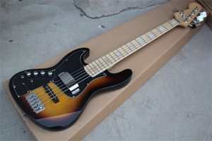 Guitare basse électrique Sunburst à 5 cordes pour gaucher avec pickguard noir, manche en érable, offre des services personnalisés