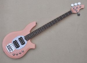 Guitare basse électrique rose 4 cordes avec circuit actif, touche en palissandre, 24 frettes, peut être personnalisée à la demande