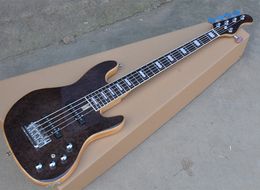 Guitare basse électrique noire transparente à 5 cordes avec touche en palissandre