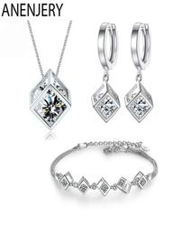 5 стилей, комплекты ювелирных изделий из стерлингового серебра 925 пробы, циркон, квадратный куб, ожерелье, серьги, браслет для женщин, подарок4673542
