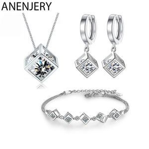 Ensemble de bijoux en argent Sterling 925, 5 styles, Cube carré en Zircon, collier, boucles d'oreilles, Bracelet pour femmes, cadeau 231t