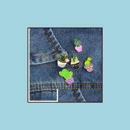 5 -stijl cartoon mode -email Pin metalen broche mini groen plant potten cactus knop broches denim jassen kraag badge pins drop levering