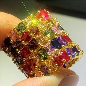 Anneaux de mariage 5 style cz bague de fiançailles de bande d'éternité coloré zircon cubique couleur or femmes de mode à la mode empilant des bagues de bricolage