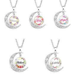 5 Stijl Dream Love Hope Faith Moon Pendant Ketting Klassieke Religie Bijbel Kettingen Sieraden Accessoires Voor Vrouwen