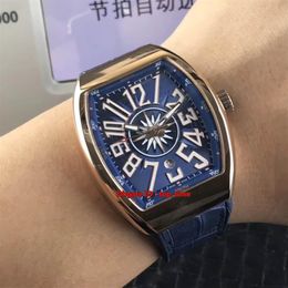 5 styles de haute qualité Vanguard Rose Gold Automatic Mens Watch V 45 SC DT Blue Dial Rubber Strap Gents Watches242U