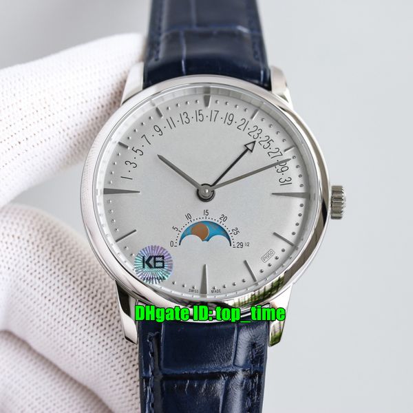 5 Estilo Relojes de alta calidad 4010U / 000P-B545 Patrimonio Fase lunar Fecha retrógrada Reloj automático para hombre Esfera gris plateada Correa de cuero Relojes de pulsera deportivos para caballeros