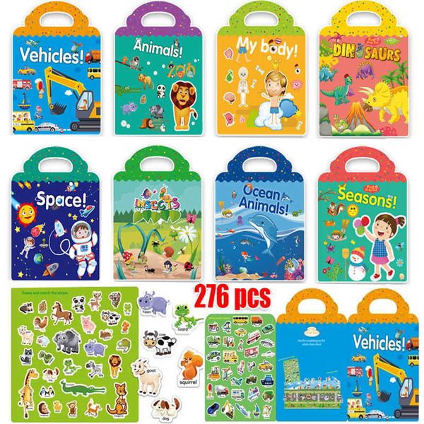 5 Mezcla de estilos Venta al por mayor Niños DIY Escena de rompecabezas manual Pegatinas Libros Reutilizables Dibujos animados Spcae Animal Aprendizaje Juguetes cognitivos para niños Regalo