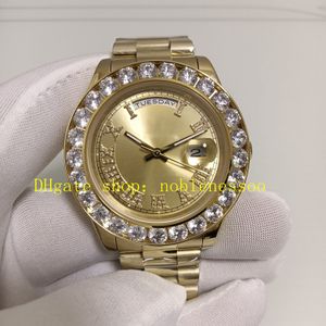 5 stijl echte foto diamanten horloge heren 43 mm grote diamanten bezel blauw groen zwart Romeinse wijzerplaat 228238 mechanische 18k geel gouden armband automatische herenhorloges