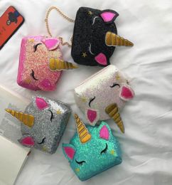 5 estilos para niños bolsos de la cadena de unicornio bolsos de hombro bling lentejuelas de dibujos animados de caricatura