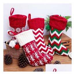 5 Styles De Mode Haute Qualité Tricot Bas De Noël Sacs Cadeaux Tricots Décorations De Noël Noël Grandes Chaussettes Décoratives 40X22Cm Drop Delive