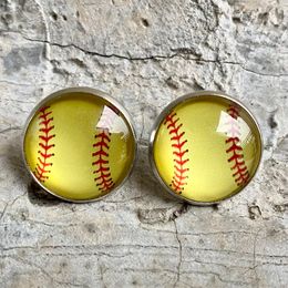 5 Styles Glass Ball Stud oorbellen Tijd Gems Basketbal Baseball voetbal oorbellen Dames Fashion sieraden Accessoires