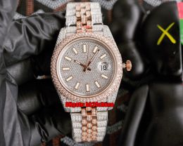 5 Estilos Relojes de lujo 126300 41 mm Iced Out Full Diamond ETA2824 Reloj automático para hombre Pav￩ Diamantes Dial árabe Oro rosa Pulsera de dos tonos Relojes de pulsera para caballeros