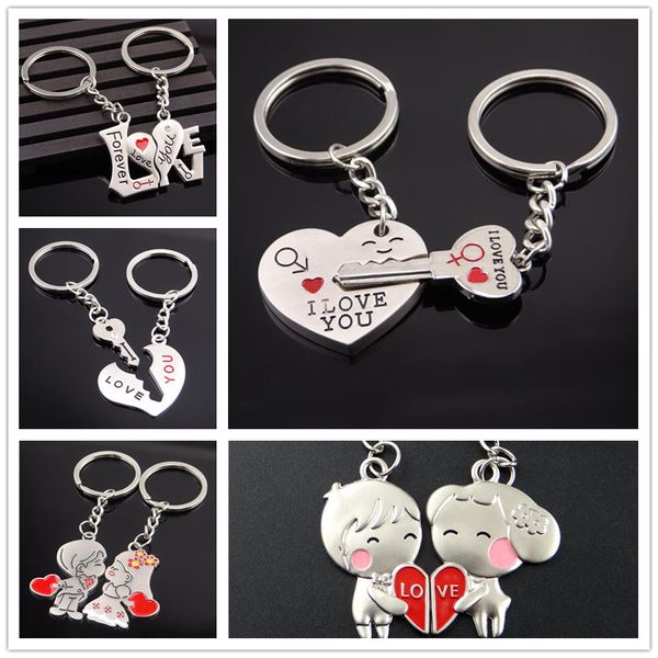 5 styles en métal créatif amoureux porte-clés je t'aime coeur porte-clés amant romantique personnaliser porte-clés de voiture