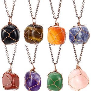 5 Styles Pierre Naturelle Fil Enroulement Pendentif Irrégulier Améthyste Rose Quartz Cristal Agate Colliers Bijoux Accessoires