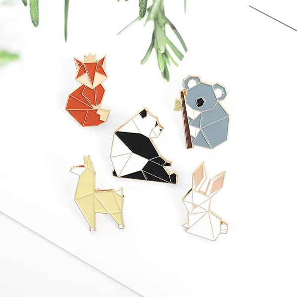 5 estilos de animales de origami Pins de esmalte de zorro