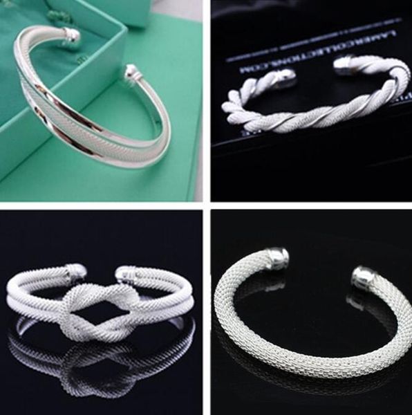 5 styles Argent Plaqué Maille Forme Bracelet Unique Ouverture Bracelet Brillant Femmes Cuivre Manchette Bracelet Bijoux De Mode