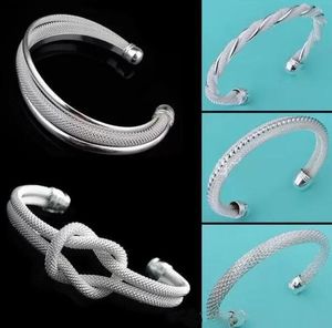 5 stijlen verzilverde enkele opening Bangle Mesh vorm Bangle schijnen voor vrouwelijke manchetarmband Sparkly Wedding Gift Sieraden