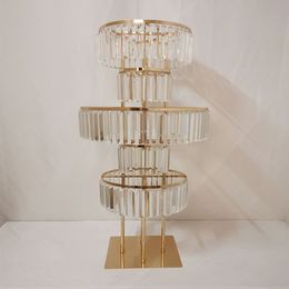 Centros de mesa de boda con colgante de cristal redondo de metal dorado alto de 5 niveles