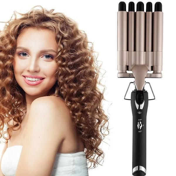 Rizador de pelo de 5 tubos Calentamiento rápido Big Wave Curling Iron Cerámica Five Stick Egg Curl Waver Herramientas para todo tipo de 240226