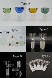 5 tipos de tazones de fuente de vidrio transparente de colores Pieza de cachimba 14 mm Junta masculina Tazones para fumar Embudo Adaptador de filtro Manija Deslizante para agua Bong Dab Rigs