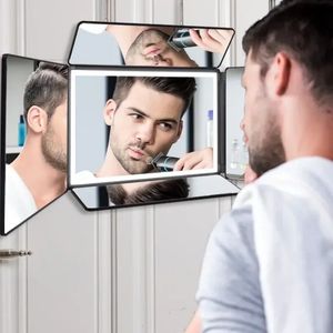 Miroir à 5 voies pour la coupe de cheveux à 360 ° avec des lumières LED Miroir de coupe de cheveux autonome rechargeable avec une hauteur réglable