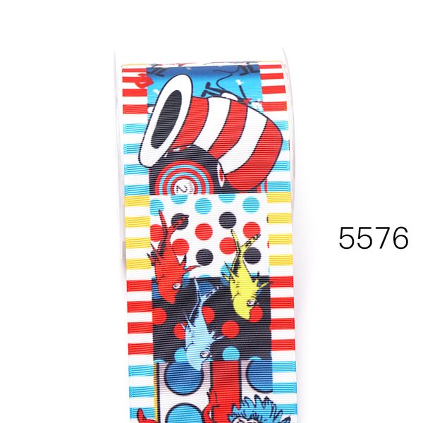 5 yardas Dr Seuss Cintas de Grosgrain impresas para cabello Bows Diy Materiales hechos a mano1620