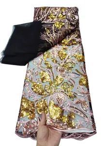 5 Yards Dentelle Tissu Robes avec Paillettes Femmes Couture Textile Mariage Nigérian Dame Vêtements Formels Dentelle Soirée Vêtement Féminin De Haute Qualité 2023 YQ-7110