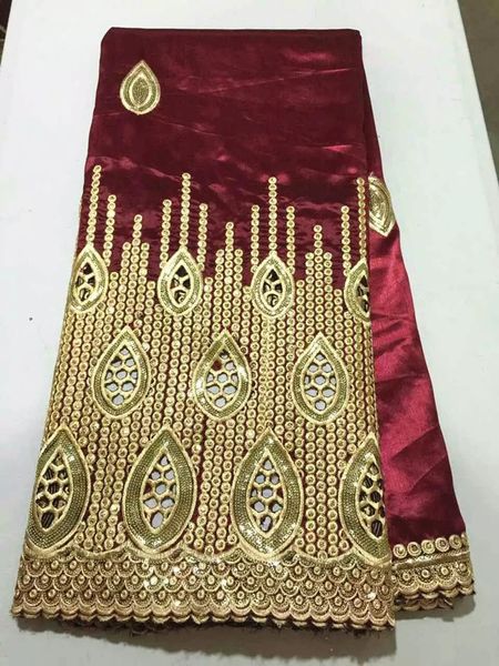 5 Yards/lot dentelle de décoration de paillettes d'or de luxe avec du vin tissu de dentelle george africaine pour les vêtements de fête OG40-1