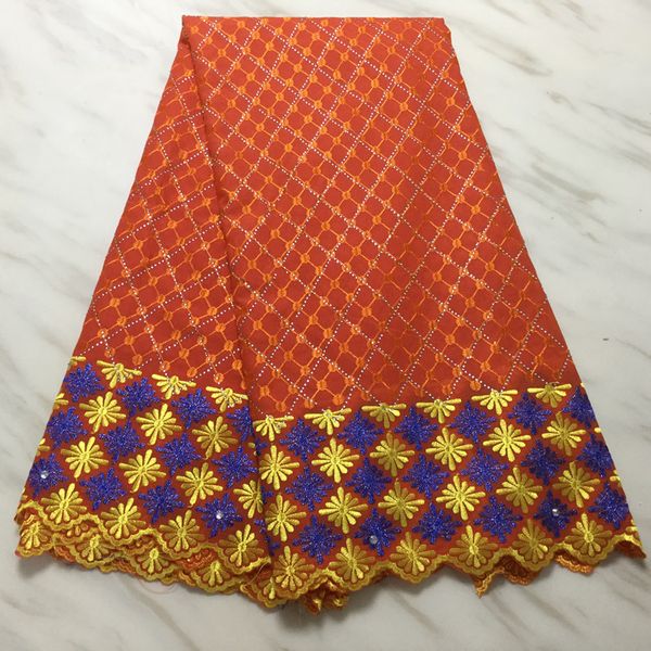 Tissu africain en coton Orange brodé de belles fleurs, 5 Yards/pièce, dentelle Voile suisse pour tenue de soirée, PL11374