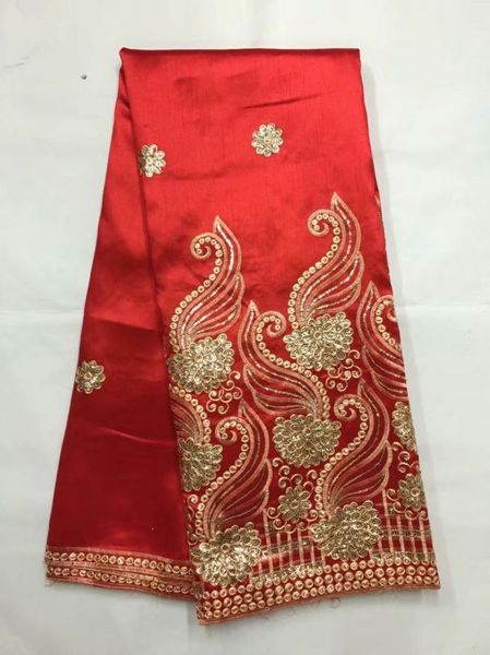 Magnifique tissu africain en dentelle George rouge avec paillettes dorées, 5 Yards, en coton, pour vêtements, JG21-1300k