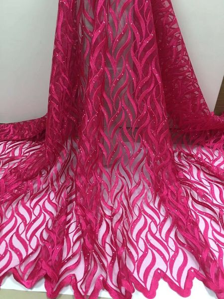 5 yardas/pc tela con encaje de red francés fucsia de moda y encaje de malla africano bordado de flores para CF13-9 de vestido