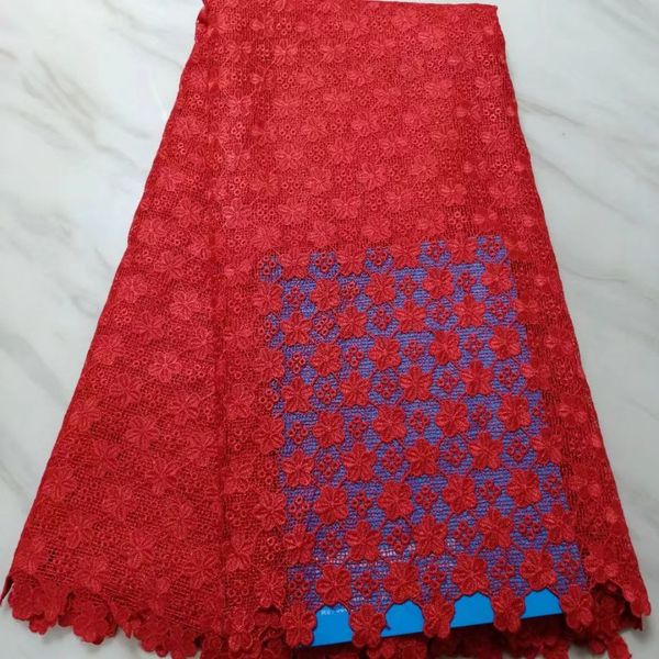 5 yardas/pc gran oferta flor roja guipur africano bordado de encaje francés soluble en agua tela de encaje para vestido BW64-9