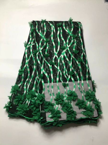 Tissu africain en dentelle maille française noire et fleur verte, 5 Yards/pièce, offre spéciale, pour robe, JY5-2