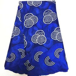 Tissu de coton africain bleu royal de 5 Yards pc et dentelle de voile suisse de broderie blanche pour des vêtements BC141-43092