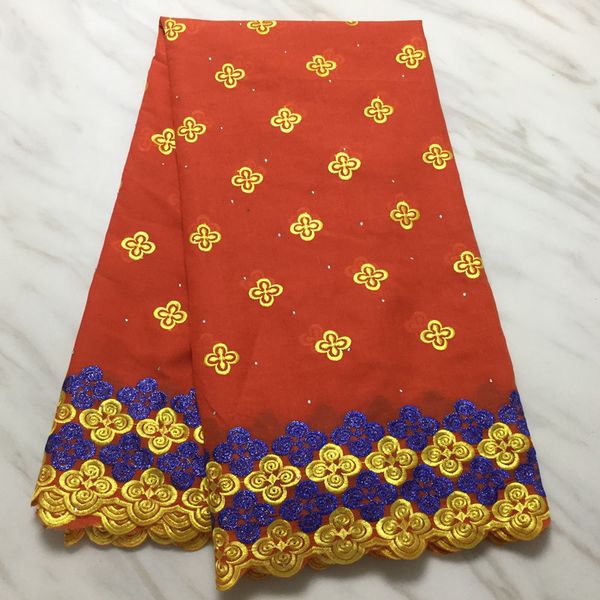 5 Yards/pc Top Vente Fleur Broderie Africain Orange Coton Tissu Suisse Voile Dentelle Pour La Fête PL11385A