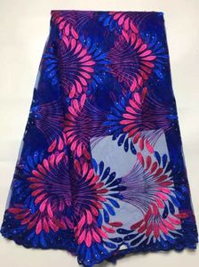 5 Yards/pc Merveilleux fuchsia et bleu royal pteris design français net dentelle broderie africain maille dentelle tissu pour robe JY3-1